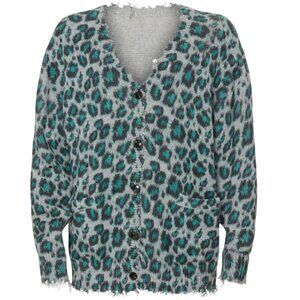 R13 distressed cotton blue leopard cardigan, oversize, Small